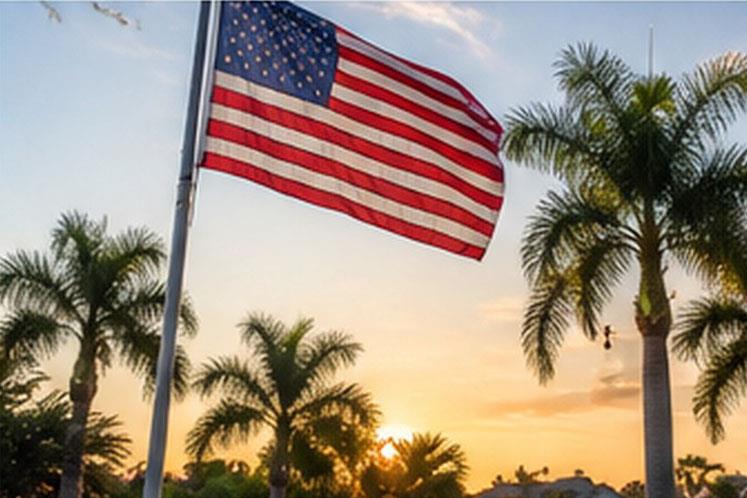 American Flag and palm trees